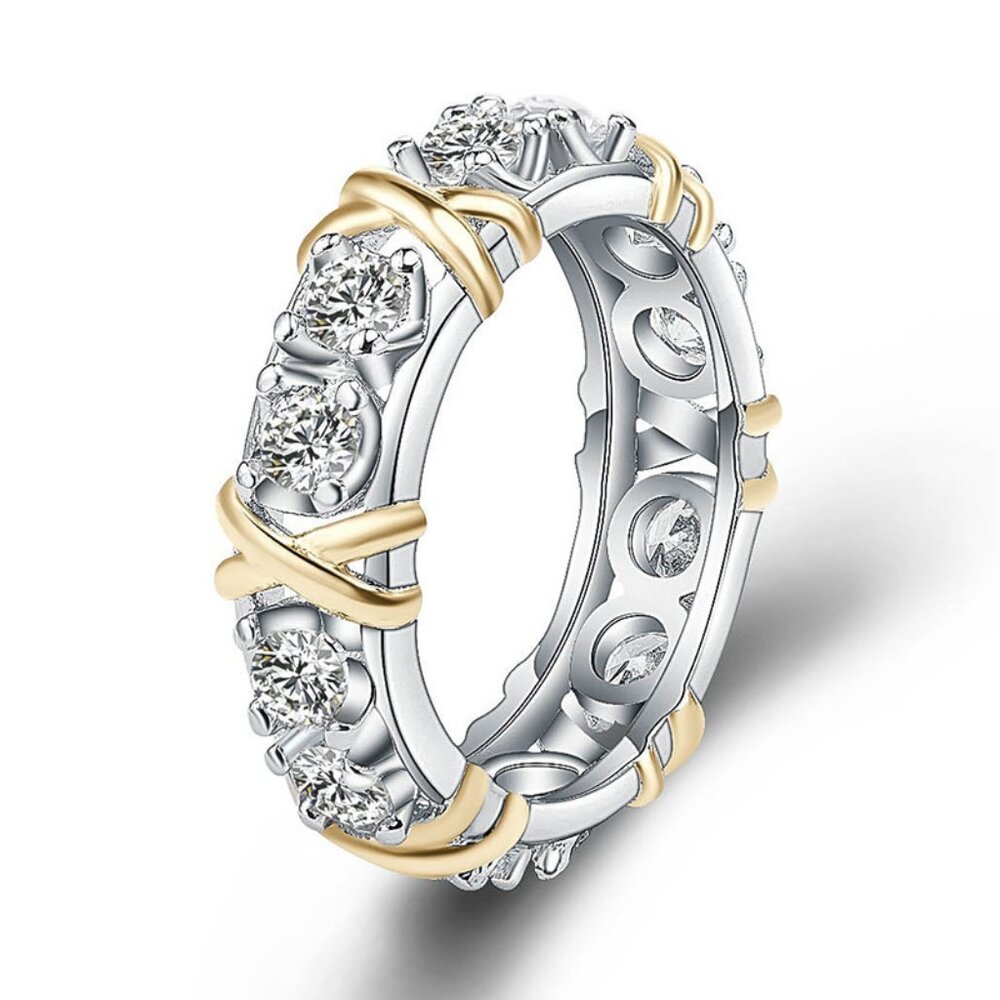 3/$35 Dazzling Two Tone Gold and Silver Alloy Ring Cubic Zirconia Diamond